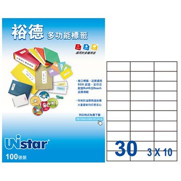 【多功能標籤】 裕德 電腦標籤  30格 100入/盒 US4456-100標籤貼紙 影印標籤 印刷標籤紙 雷射列印