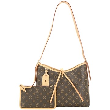 Louis Vuitton LV路易威登 M46203 CarryAll PM 老花帆布肩背包(附萬用包/咖啡色)