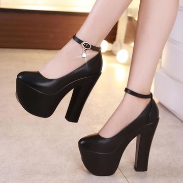 15CM超高跟模特走秀鞋防水臺厚底車模高跟鞋圓頭淺口一字帶演出鞋