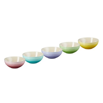LE CREUSET -瓷器沙拉碗組15cm - 5入 (櫻花粉/薄荷綠/粉彩紫/奇異果綠/閃亮黃)
