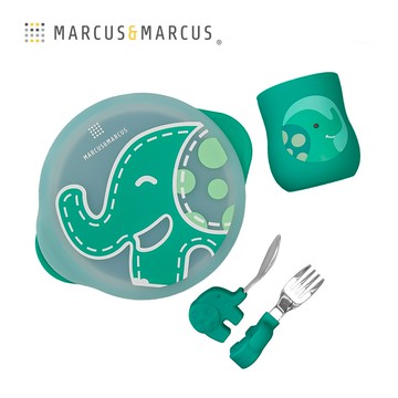 MARCUS＆MARCUS　動物樂園用餐訓練學習禮盒組-綠大象_廠商直送