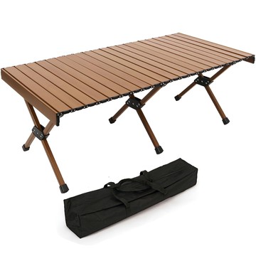 camp village 鋁製木質露營桌 2代+收納袋組  滾動桌 (120 x 60 x 45 cm)、收納袋 (65 x 20 x 20 cm)  橡木色  120cm