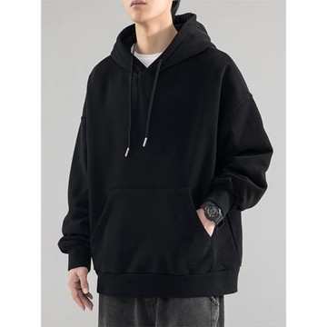 純棉重磅美式寬松百搭潮牌純色連帽加絨加厚衛衣男裝秋冬痞帥外套