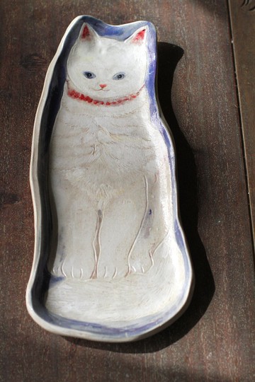 純手捏貓咪大陶盤1