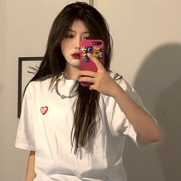 春季新款寬松中長款時尚圓領套頭短袖T恤上衣女裝學生潮
