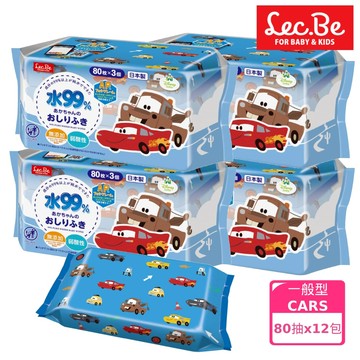 日本 LEC - 迪士尼純水99%濕紙巾-CARS-12包入箱購組-80抽X12包入
