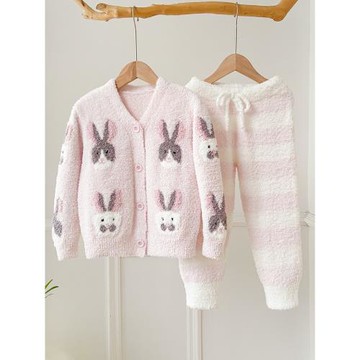 秋冬半邊絨兒童睡衣女童珊瑚絨親子開衫家居服法蘭絨寶寶加厚套裝