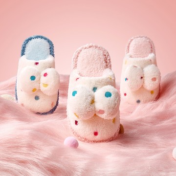 Cheerful Mario幸福瑪麗 女童棉拖鞋 冬季室内可愛公主蝴蝶結兒童毛拖鞋 女童家居保暖秋冬