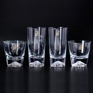 田島硝子 富士山杯 經典款x櫻花款 威士忌杯+啤酒杯4入組(TG15-R+TG15-T+TG16-RS+TG16-TS)