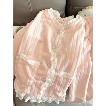公主風睡衣女冬季珊瑚絨加厚加絨可外穿秋冬法蘭絨甜美家居服套裝