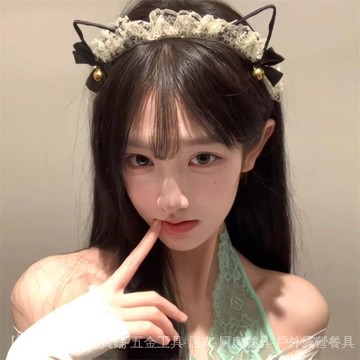 可開發票✨純慾風白色性感蕾絲貓耳朵鈴鐺髮箍女小衆洗臉頭飾辣妹風髮卡頭箍 #免運