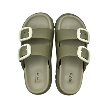 WUWU 格莉撞色雙帶拖 MA101  230mm  米色 + 綠色