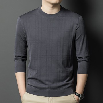 2025秋季男士長袖T恤衫商務休閑中年百搭高端棉質桑蠶絲針織衫鑫弘-衣錦男裝
