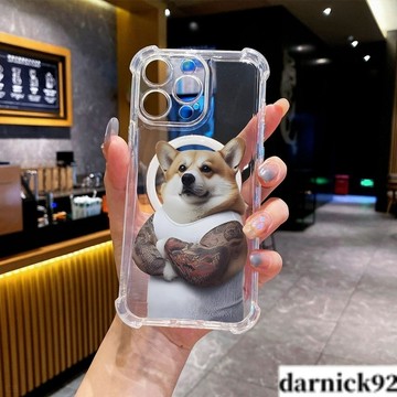 紋身柯基磁吸充電四角氣墊超級防摔i16PROMAX 蘋果iPhone15 14 13 12 11保護殼