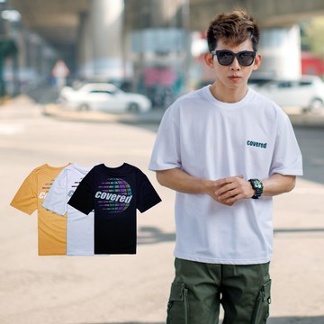 【NB1438J】彩色反光圖騰covered文字短TEE(CS8391)