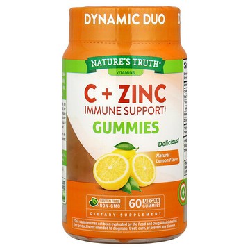 Nature's Truth, 維生素 C + 鋅，機體抵抗能力幫助軟糖 ，天然檸檬，60 粒軟糖