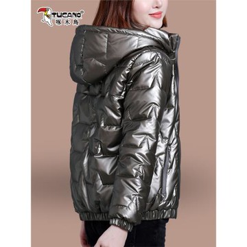 啄木鳥亮面免洗棉衣女冬季2025新款加絨加厚中年媽媽羽絨棉服外套