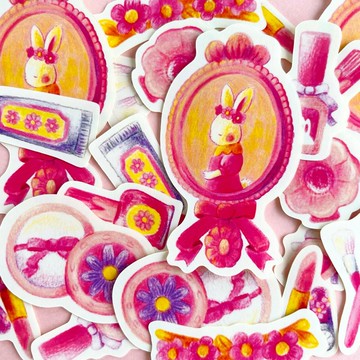 精心打扮的兔兔圓形貼紙（附明信片）