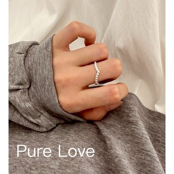 Pure Love樂芙 /正韓 銀飾【S925純銀】R0783簡約通體純銀不規則小圓珠海鷗線條開口可調式戒指 / 銀