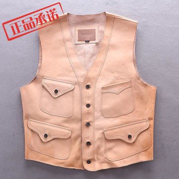哈雷機車真皮馬甲男頭層馬皮原色做舊薄款休閑修身背心坎肩男外套