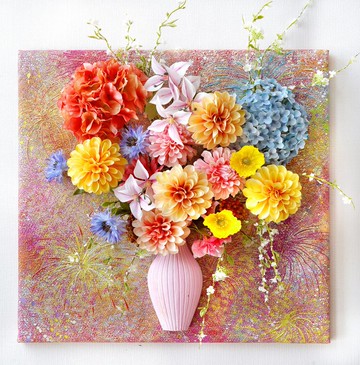 3D 牆面藝術品 Fireworks Dream 煙灰之夢 佈置設計 仿真花結合畫