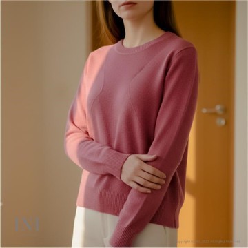 【INI】視覺親膚、菱格壓紋針織上衣．粉色