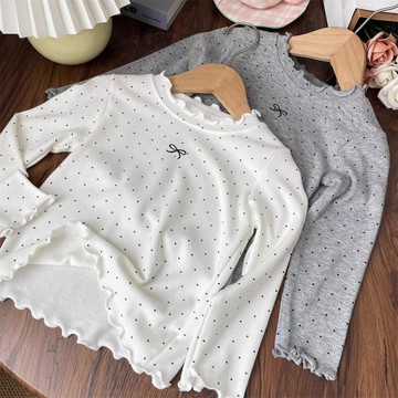 mori🎀mori女童圓點長袖t恤兒童公主套頭上衣寶寶秋季打底衫百搭T恤