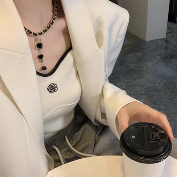 小吊帶背心女外穿冬季加絨保暖美背西裝內搭打底衫山茶花針織上衣