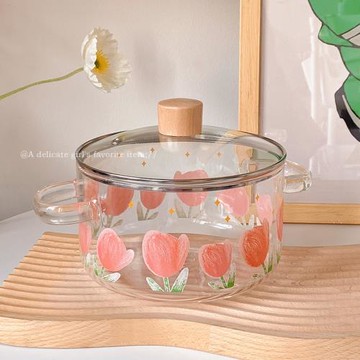 ins風玻璃泡面碗帶蓋大容量雙耳湯碗家用大號宿舍用學生面碗家用