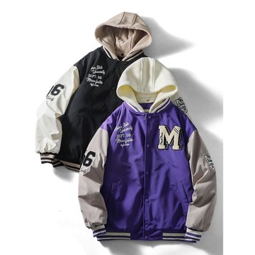 美式復古潮牌歐美街頭重工刺繡假兩件棒球服外套男秋冬款夾克棉服