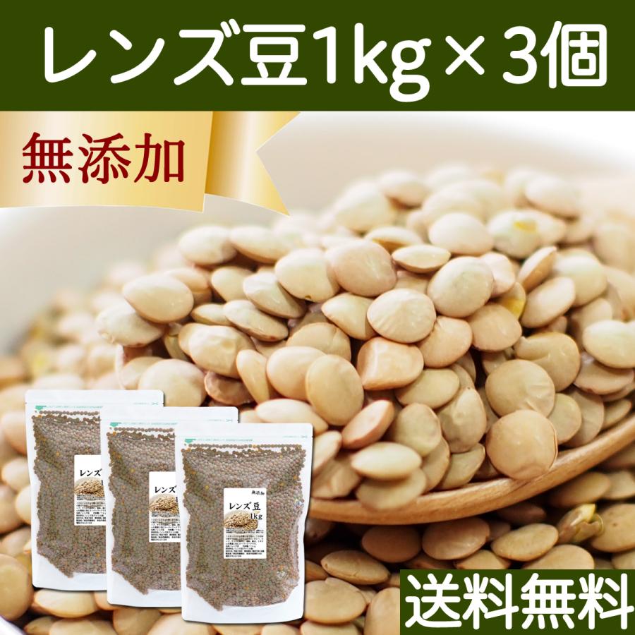 レンズ豆 1kg×3個 乾燥 ひら豆 ヒラマメ ヒラ豆 ブラウン アメリカ産 送料無料