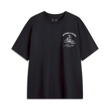 李寧 運動潮流系列男女同款吸汗舒適寬鬆短袖文化衫 AHSV201