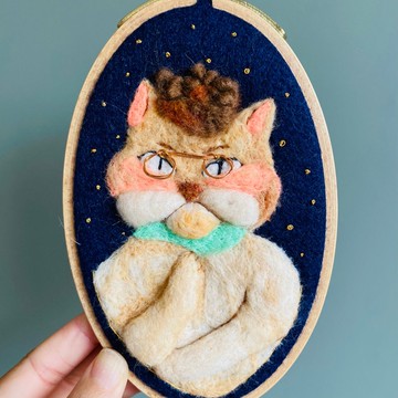 貓咪系列 04  羊毛氈 刺繡 家居 掛牆 擺設