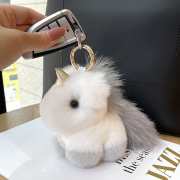 韓國ins可愛毛絨小馬掛飾獺兔毛獨角獸包掛飾鑰匙扣配飾生日禮物