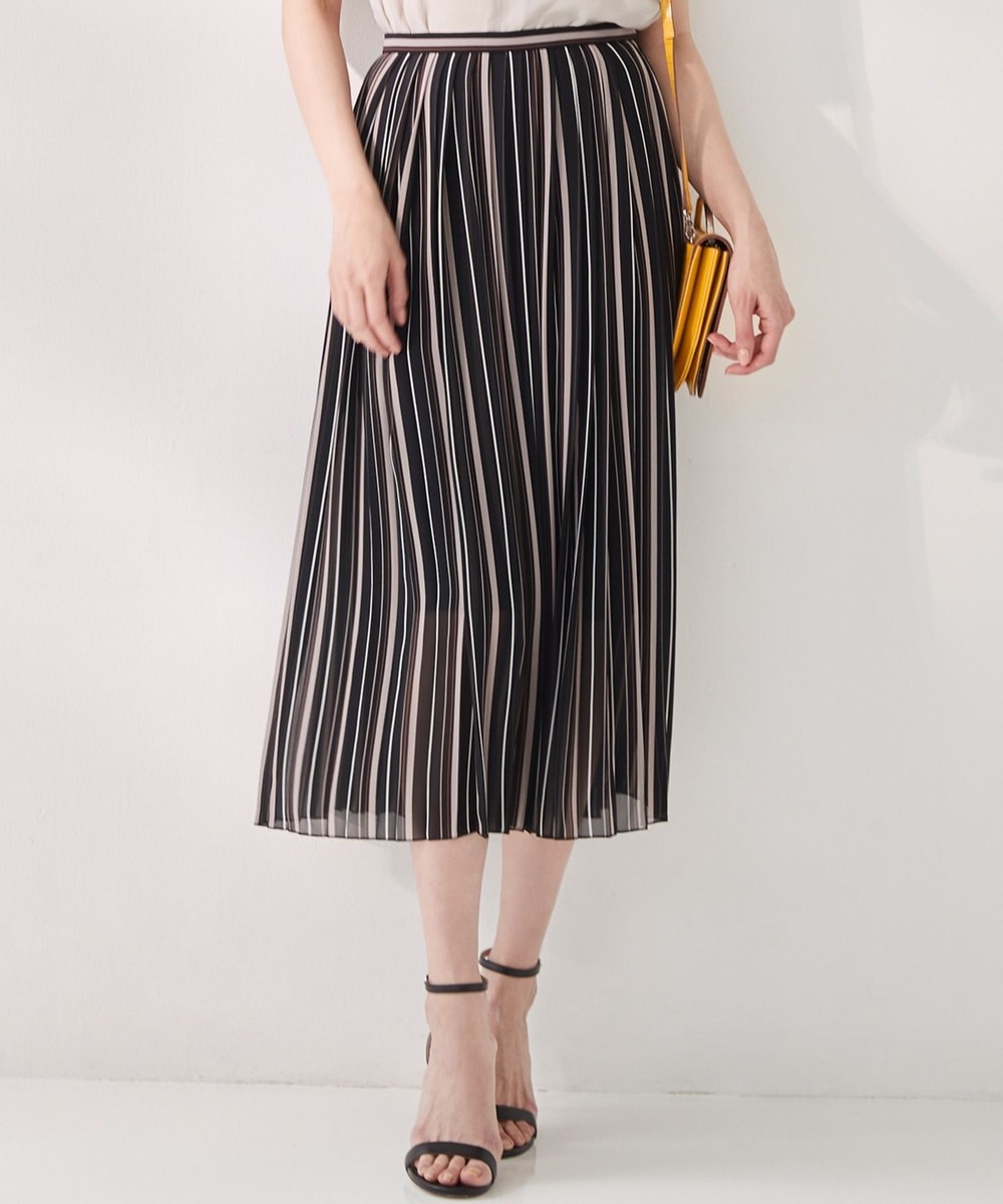 オンワード】 ICB>スカート Multi Stripe プリーツスカート ブラック 6 