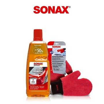 SONAX 光滑洗車精1L+洗車手套 中性洗車精  超濃縮 高纖維加厚 耐洗耐用 清潔效果強 shampoo 德國原裝