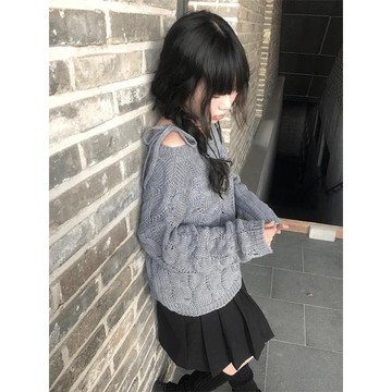 Codibook｜韓國 anyonemore 寬鬆落肩蝴蝶結綁帶針織上衣［預購］針織衫 毛衣 女裝