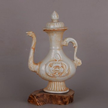 宋 湖田窯獅子神獸龍柄壺 仿古出土瓷器舊貨古玩古董家居裝飾擺件