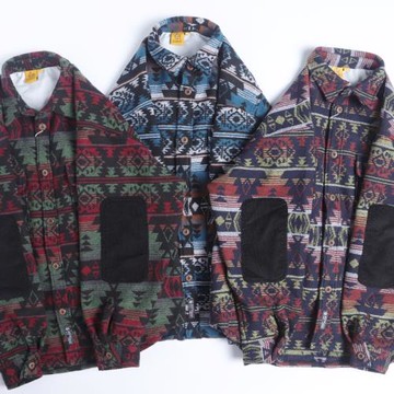 春季新款復古波西米亞民族風襯衫男工裝多口袋毛呢厚實長袖外套潮