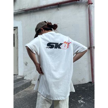 川川也家美式街頭ins潮字母印花T恤短袖男女寬松oversize圓領上衣