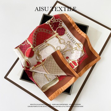 【臺灣出貨】2025新品 方巾 絲巾 紅色絲巾 頭巾 夏季防曬圍巾 拼色絲巾 70*70 仿真絲 小方巾 高品質