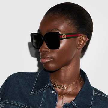 【GUCCI 古馳】方形膠框太陽眼鏡(GG1861S-001 WEB 系列)