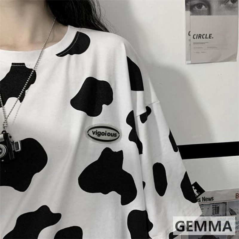 Tシャツ レディース トップス カジュアル ゆったり ゆるT 総柄 牛柄 乳牛 個性的 ダンス 衣装 コスチューム ヒップホップ 通販  LINEポイント最大0.5%GET | LINEショッピング