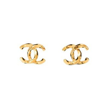 CHANEL 香奈兒 CC雕刻造型穿式耳環 (金色)
