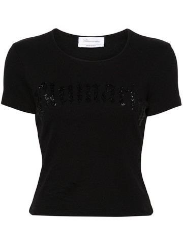 T-shirt in costina con logo blumarine in strass