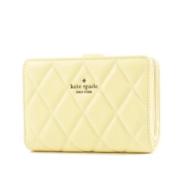 KATE SPADE 絎縫菱格紋對開釦式中夾-萊姆黃