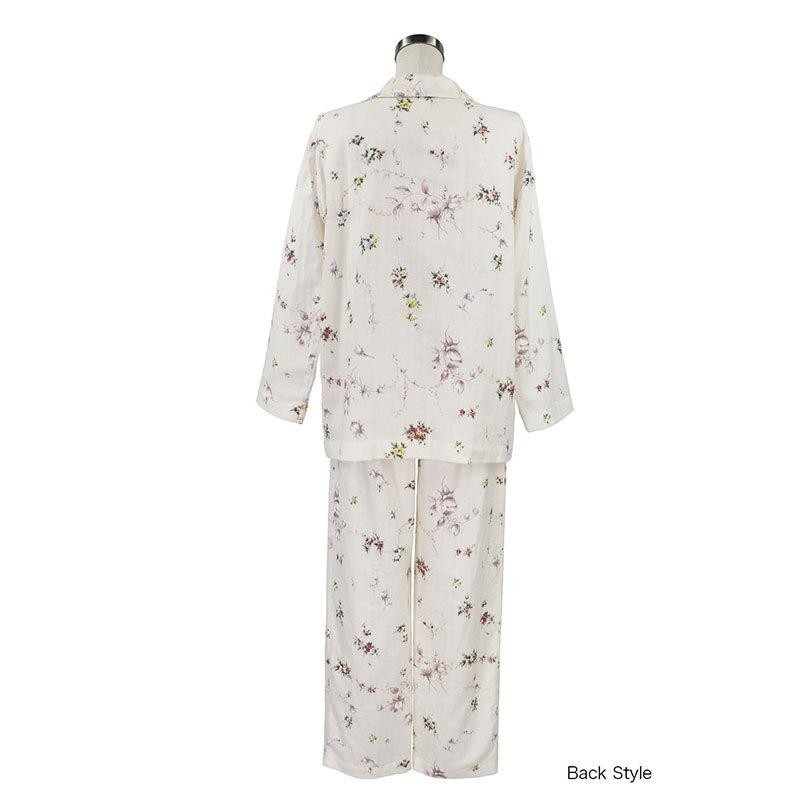 IKUKO/イクコダブルガーゼ花柄プリント襟付きパジャマ/日本製 ナイト 