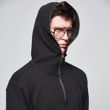 Stone@s Hoodie Zip Tee In Black / 黑色 拉鍊 帽t-shirt