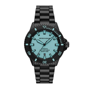 EMPORIO ARMANI AR60084 男錶 水鬼款 日本機械機芯 夜光指針刻度 43mm 不鏽鋼鍊帶 運動風 手錶