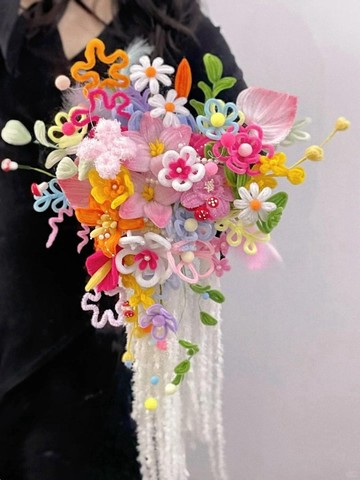 扭扭棒手捧花束成品新娘手作花伴手禮領證定製成品送朋友閨蜜禮物  畢業花束 交換禮物 手作材料包